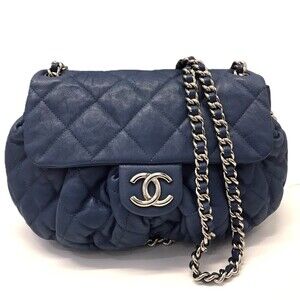 Chanel Matelassé Chain Around Shoulder Bag, Series 15, Calfskin, Navy.